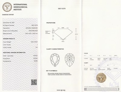 26949237a - Loser Diamant 0.54 ct, l. get. Weiß (J)/si 2, facett. Tropfen, eingeschweißt, ...