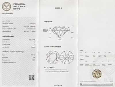 26949245a - Loser Brillant 0.37 ct, get. Weiß (M) faint Brown/p 1, eingeschweißt, ...