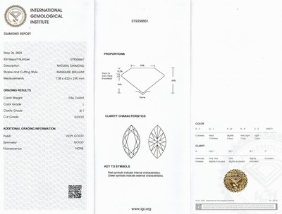26949278a - Loser Diamant 0.56 ct, get. Weiß (L)/si1, facett. Navette, eingeschweißt ...