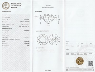 26949279a - Loser Brillant 0.70 ct, l.get.Weiß (I)/si2, eingeschweißt, IGI-Report 08/24