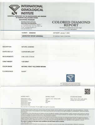 26949290c - Loser Diamant im Kissenschliff 1.02 ct naturalfancy yellowish brown, 5.46 x 4.92 x 3.78 ...