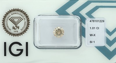 Image Loser Brillant 1.01 ct get. (W-X light brown)/si1, eingeschweißt, IGI-Report 05/21