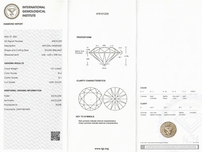 26949291a - Loser Brillant 1.01 ct get. (W-X light brown)/si1, eingeschweißt, IGI-Report 05/21