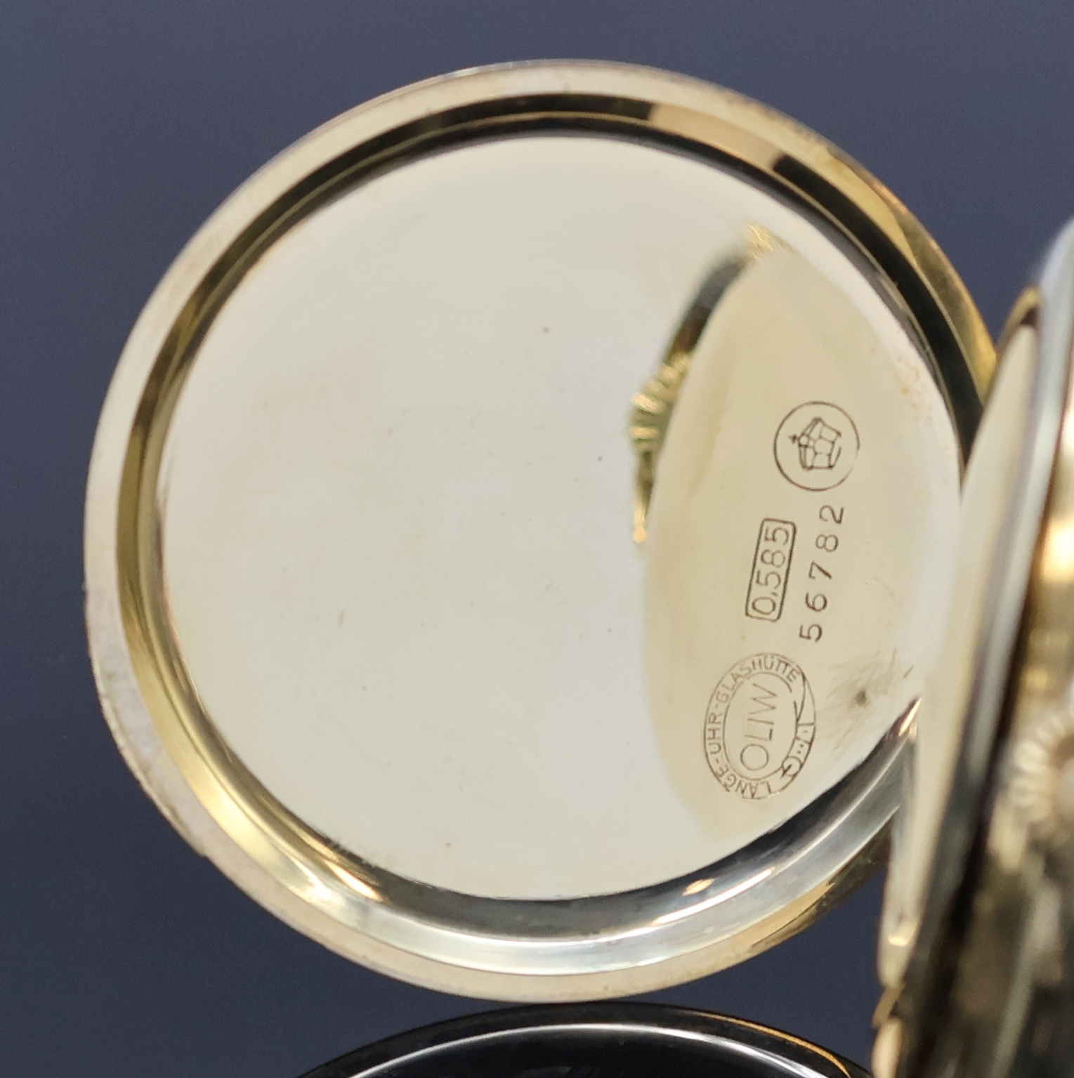 Detail c: DEUTSCHE UHRENFABRIKATION GLASHÜTTE/SA LANGE- UHR/OLIW Savonette in GG 585/000, Deutschland um 1914, glattes 3-Deckel Goldgeh. dell., geriffelter ...