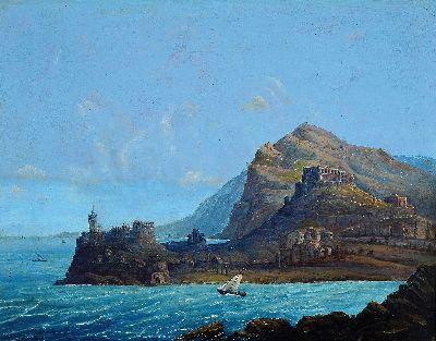 Image 26949673 - Unbekannter Maler, wohl Italien, um 1900, Blick auf Porto Venere, Öl/Malkarton, ...