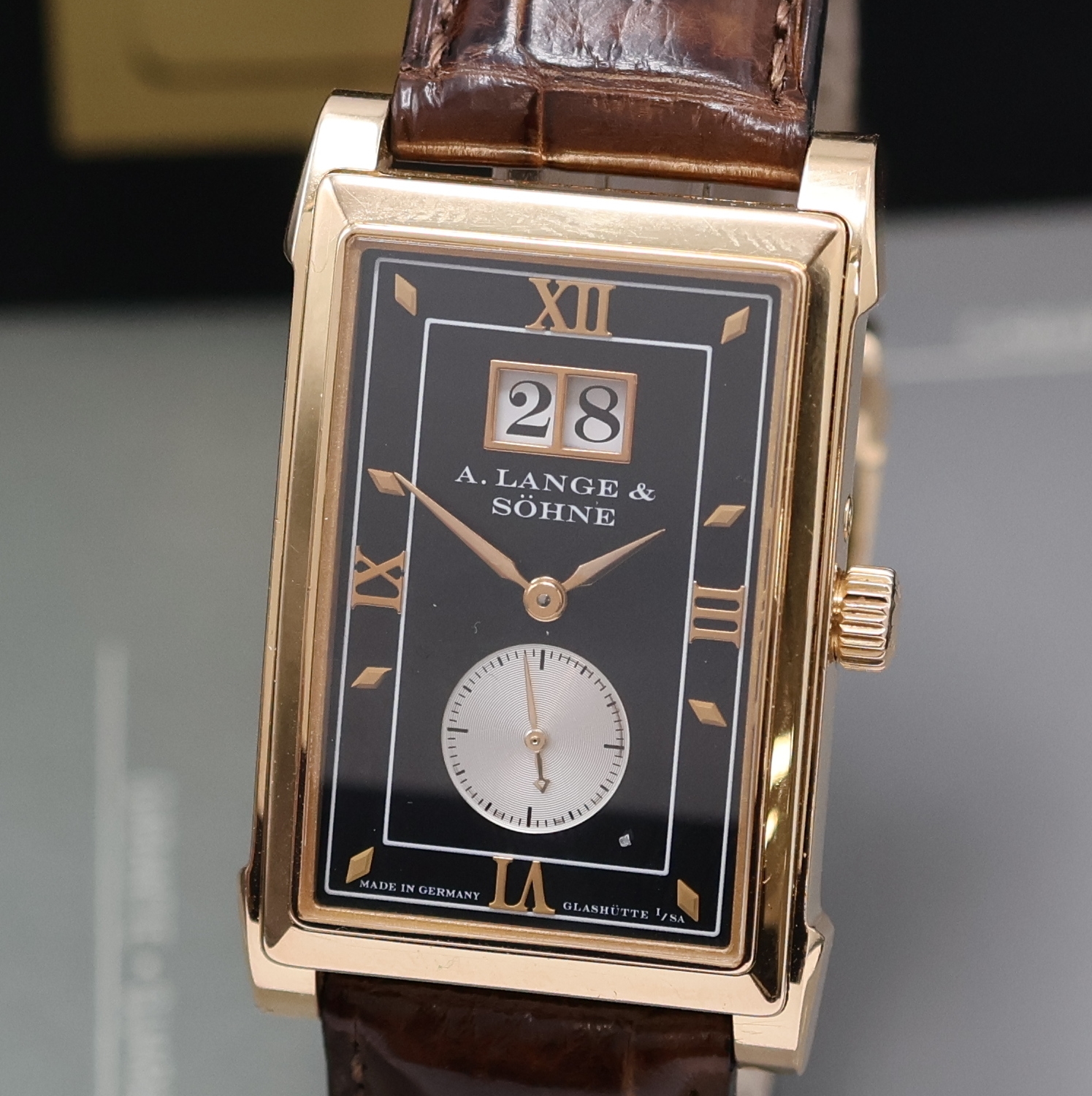 Detail a: A. LANGE & SÖHNE feine Herrenarmbanduhr Cabaret Referenz 107.031 in RoseG 750/000, Deutschland verk. lt. beil. Pap. 12/2000, Handaufzug, 2-teiliges, ...