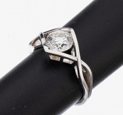 Image 14 kt Gold Brillant-Ring, WG 585/000, Brillant ca. 1.15 ct feines Weiß/si, RW 53, ...