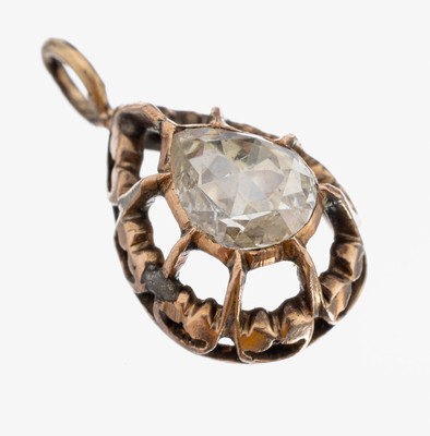 Image 26949815 - 14 kt Gold Diamant-Anhänger, um 1860, RG 585/000 gepr., mittig tropfenf. ...