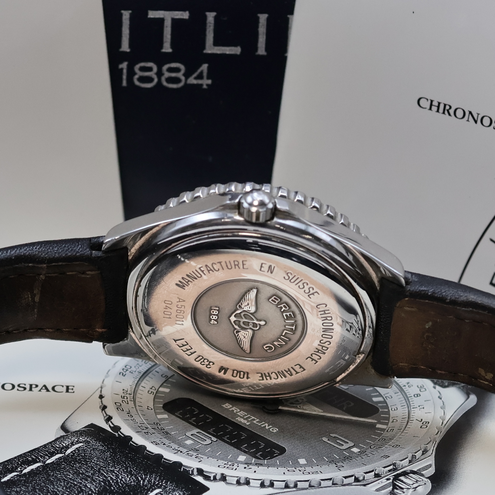 Detail f: BREITLING Chronospace Multifunktionsuhr Referenz A56011, Schweiz um 1995, quarz, Edelstahlgeh. inkl. Lederband m. orig. Dornschl., Boden aufgedr., ...