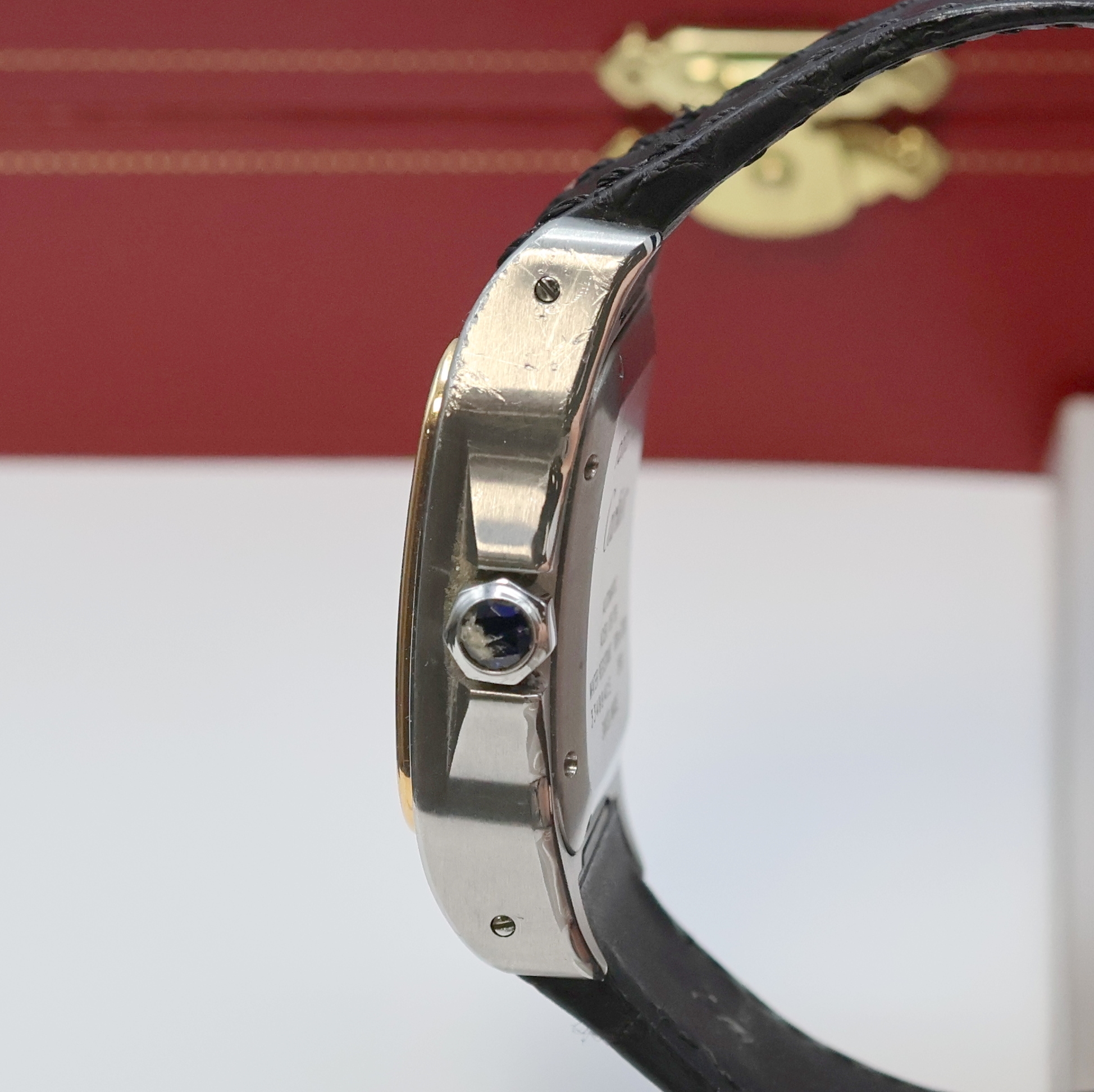Detail c: CARTIER Santos 100 Armbanduhr Referenz 2878,Schweiz verk. lt. beil. Pap. 05/2006, Automatik, Edelstahlgeh. inkl. orig. Lederband m. dopp. Faltschl., ...
