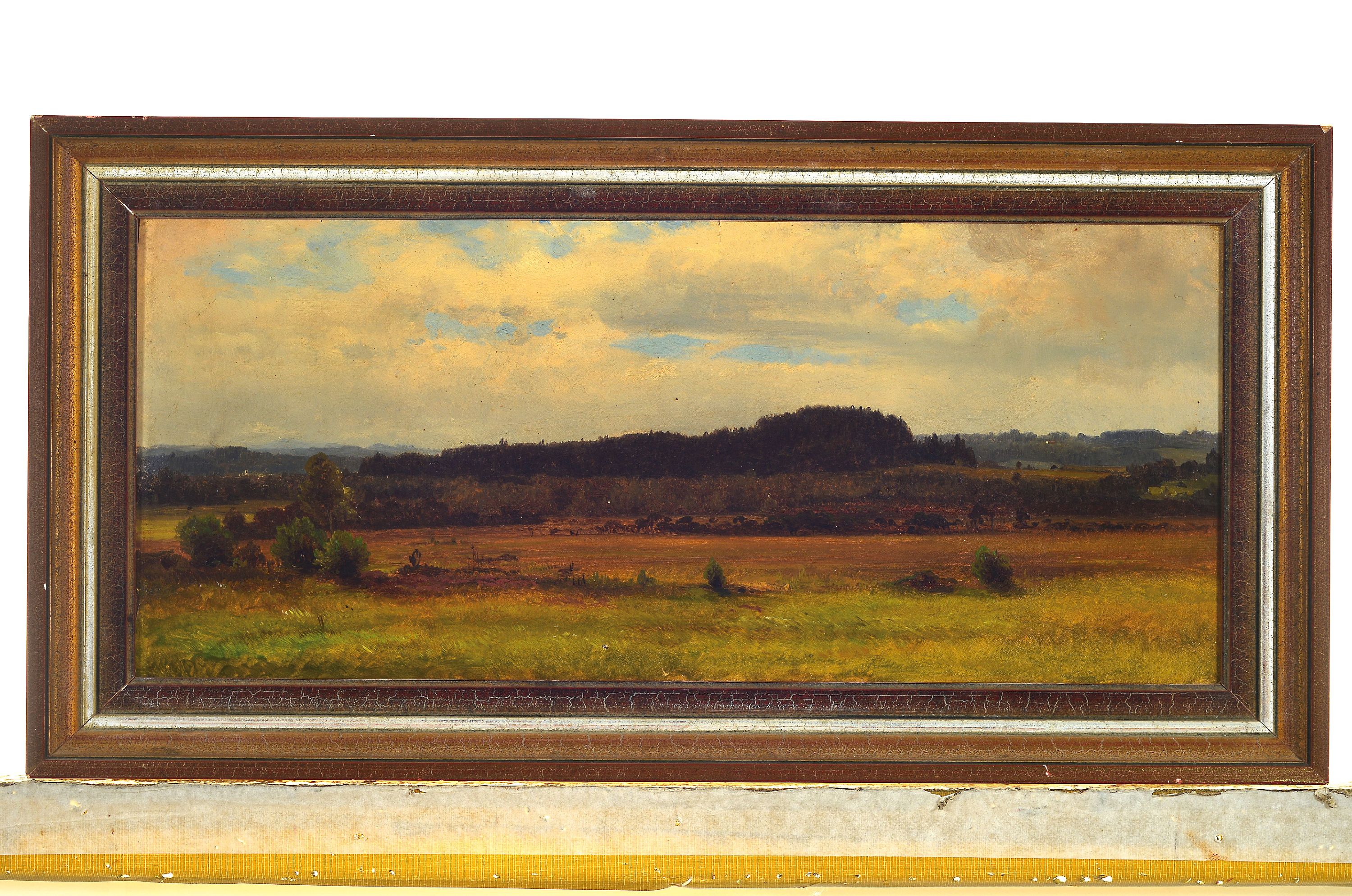 Detail k: Dietrich Langko, 1819-1896, Hügelige sommerliche Landschaft, Öl/Lwd, unsigniert, verso Nachlassetikett, ca. 55x49cm, R. ca. 28x56cm