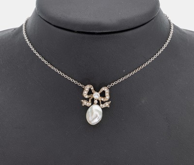 Image 8 kt gold diamond-pearl-necklace, approx. 1880-90 , RoseG 333/000 tested, right side ...