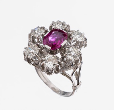 Image 18 kt gold ruby diamond ring, approx. 1870/80 , YG 750/000 and silver, sec. rhodanized, ...