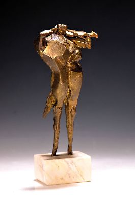 Image Stavri Kalinov, 1944-2023, Geiger, Bronzeskulptur, sign., Marmorsockel, Gesamth. ca. 25cm