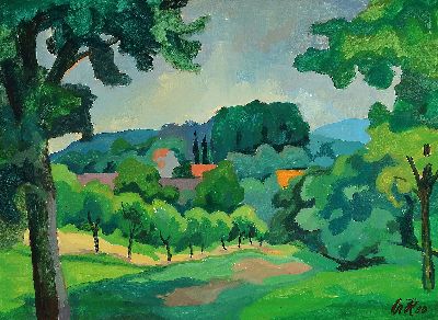 Image 26950189 - Albert Rieger, 1914-1992, Landschaft, Gouache auf Papier, rechts unten monogr. und dat. ...