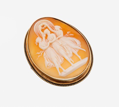 Image 14 kt gold cameo-brooch , approx. 1900, YG 585/000, oval shell cameo, presentation of ...