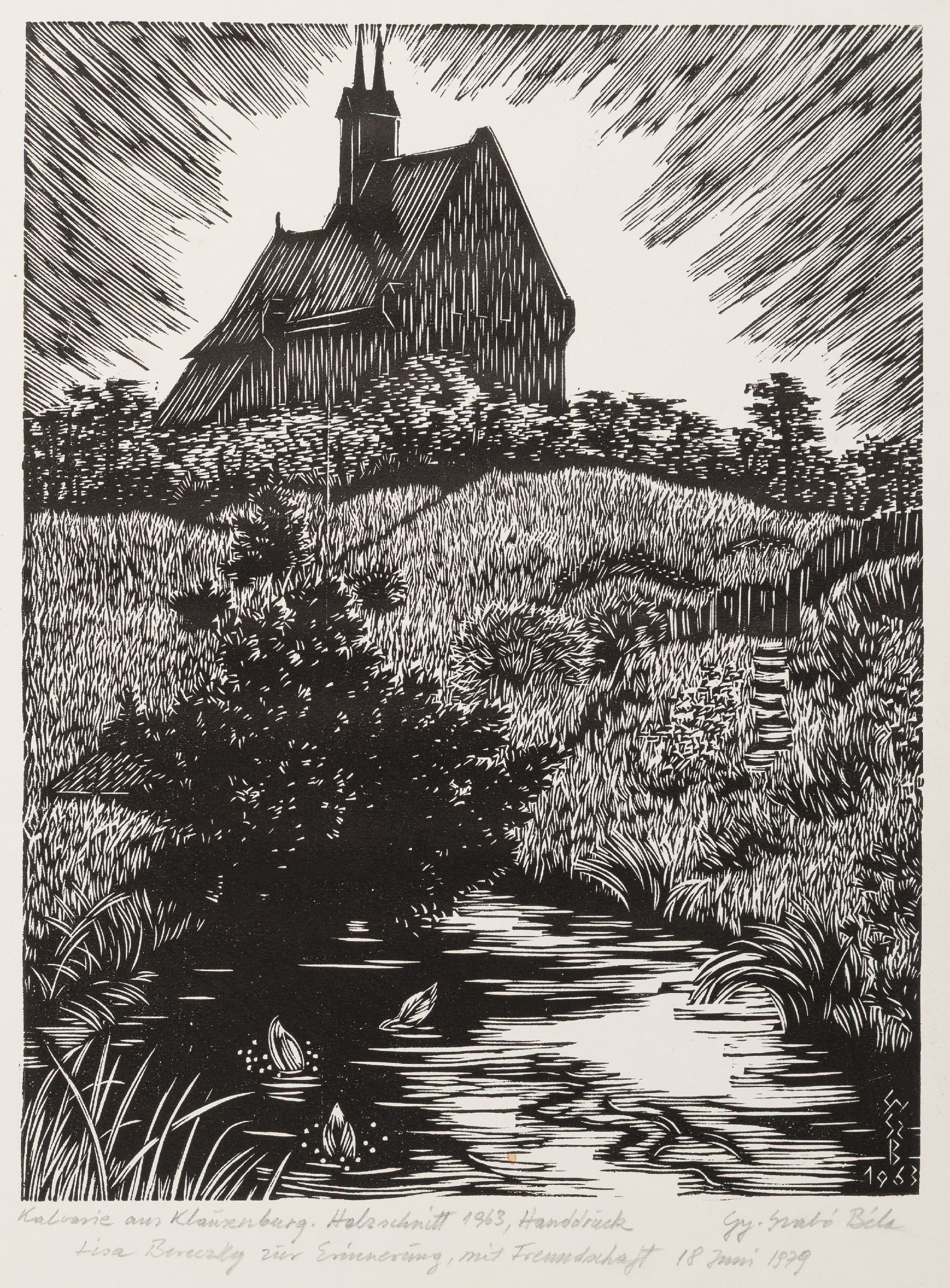 Detail a: Béla Gy Szabo 1905 -1985, sechs Holzschnitte, Kolosvan, 1975, ca. 30 x 40.5 cm, Wasserschaden, Kolonie aus Klausenburg, 1963, mit Widmung, 42.5 x 33 ...