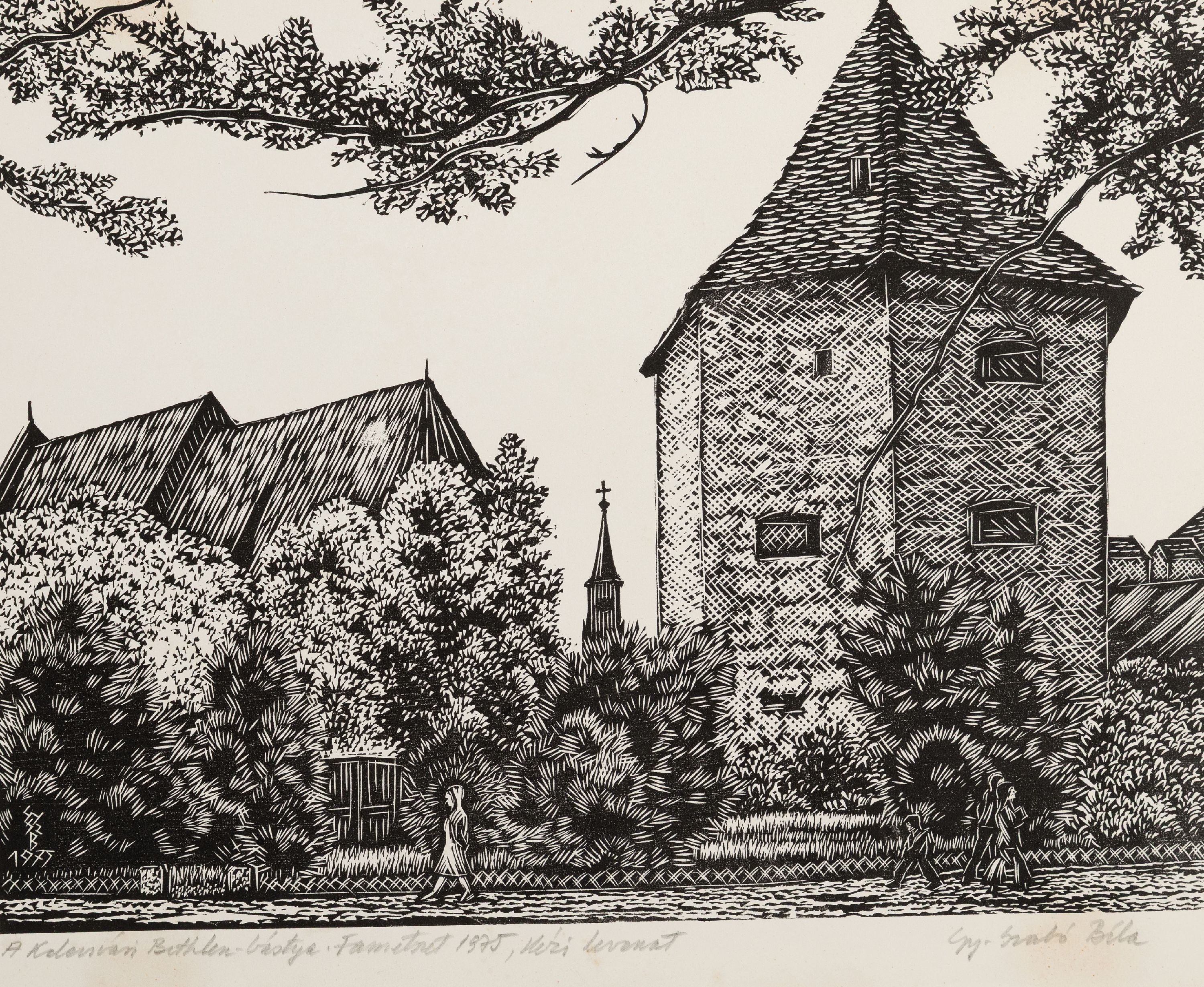 Detail b: Béla Gy Szabo 1905 -1985, sechs Holzschnitte, Kolosvan, 1975, ca. 30 x 40.5 cm, Wasserschaden, Kolonie aus Klausenburg, 1963, mit Widmung, 42.5 x 33 ...