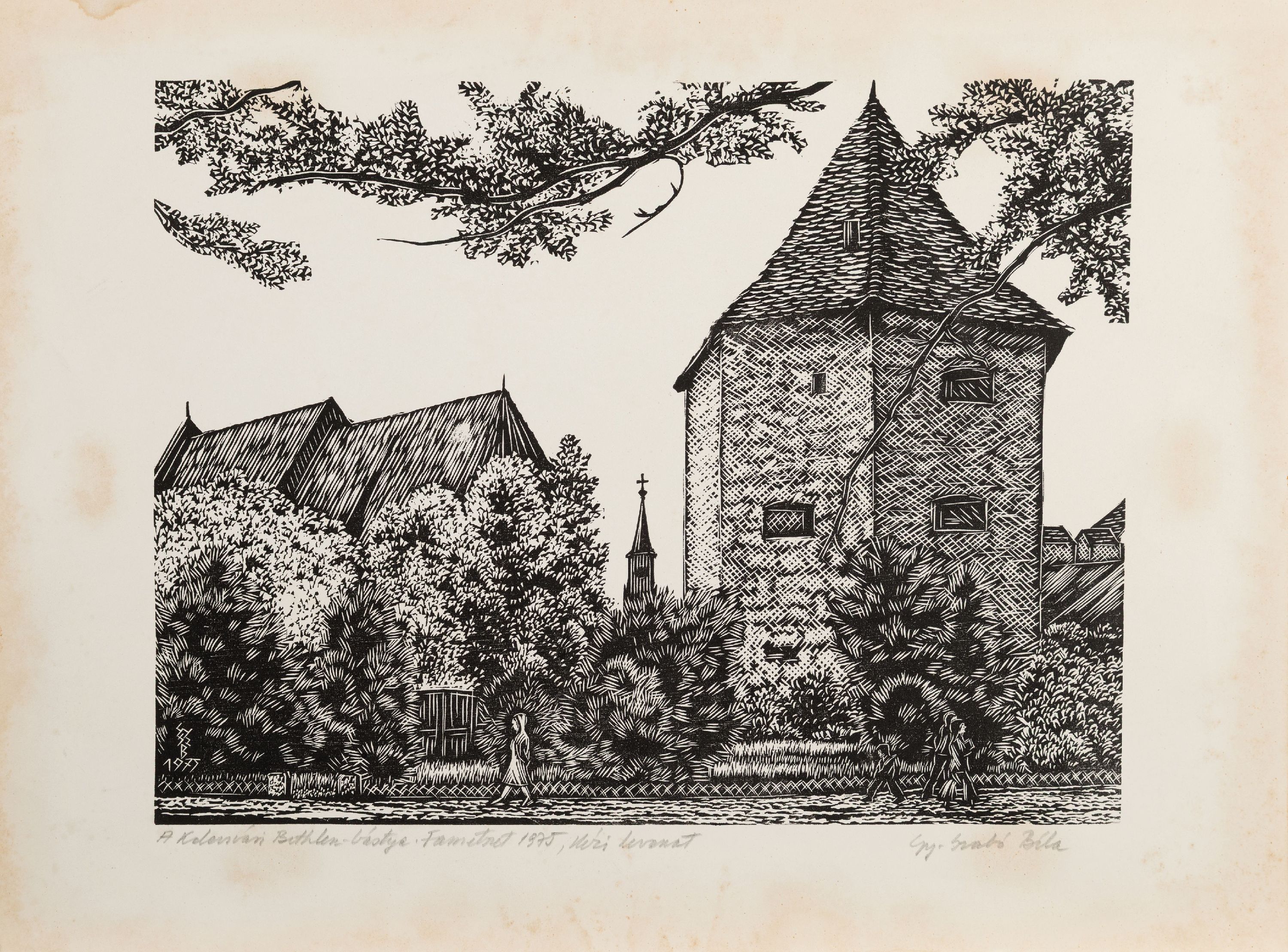 Detail m: Béla Gy Szabo 1905 -1985, sechs Holzschnitte, Kolosvan, 1975, ca. 30 x 40.5 cm, Wasserschaden, Kolonie aus Klausenburg, 1963, mit Widmung, 42.5 x 33 ...
