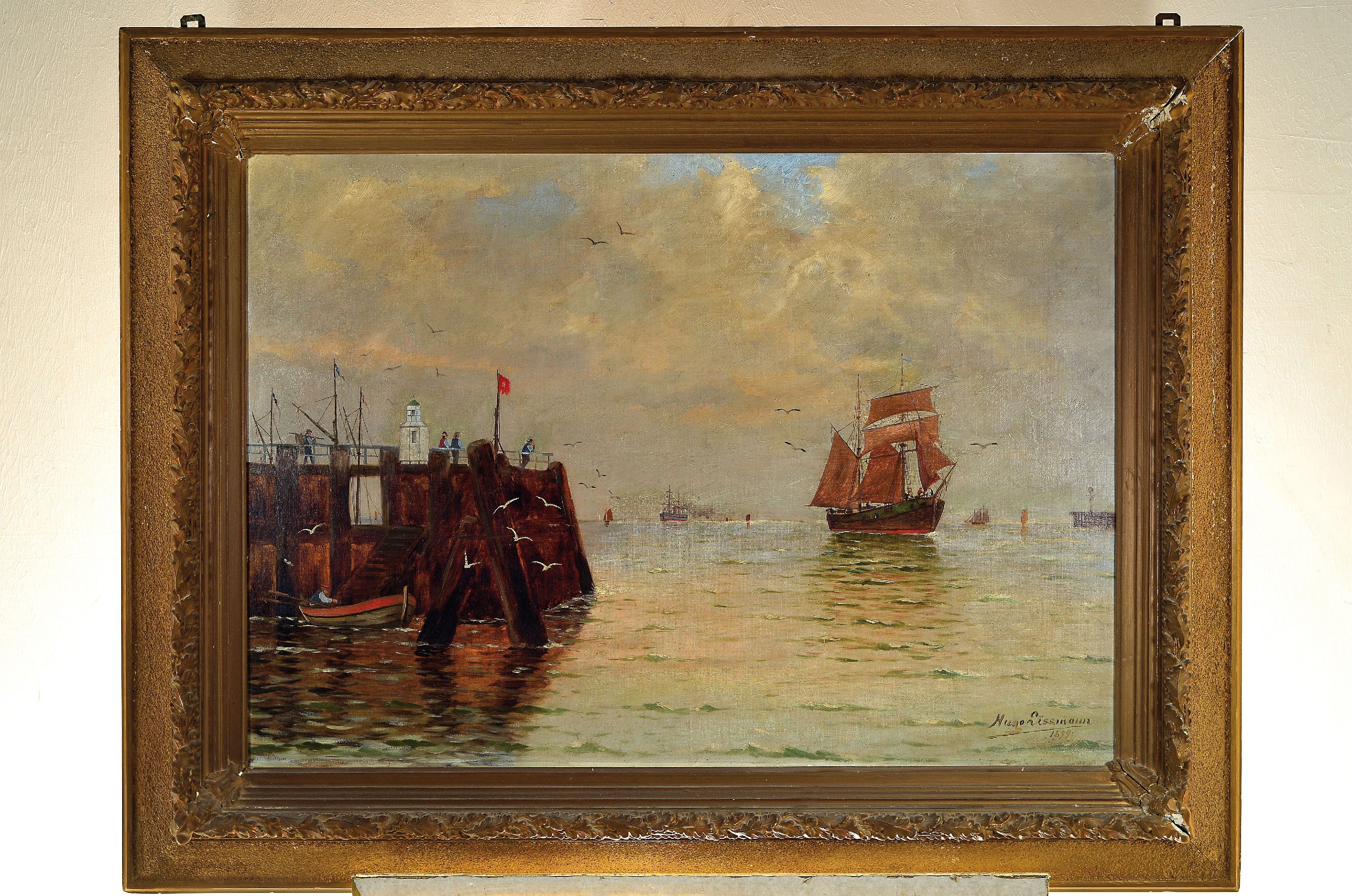 Detail k: Hugo Lissmann, Maler des 19./20. Jh., datiert 1899, Alte Liebe Cuxhaven, rückseitig so betitelt, Öl/Lwd, rechts unten sign. und dat., ca. 70x100cm, ...