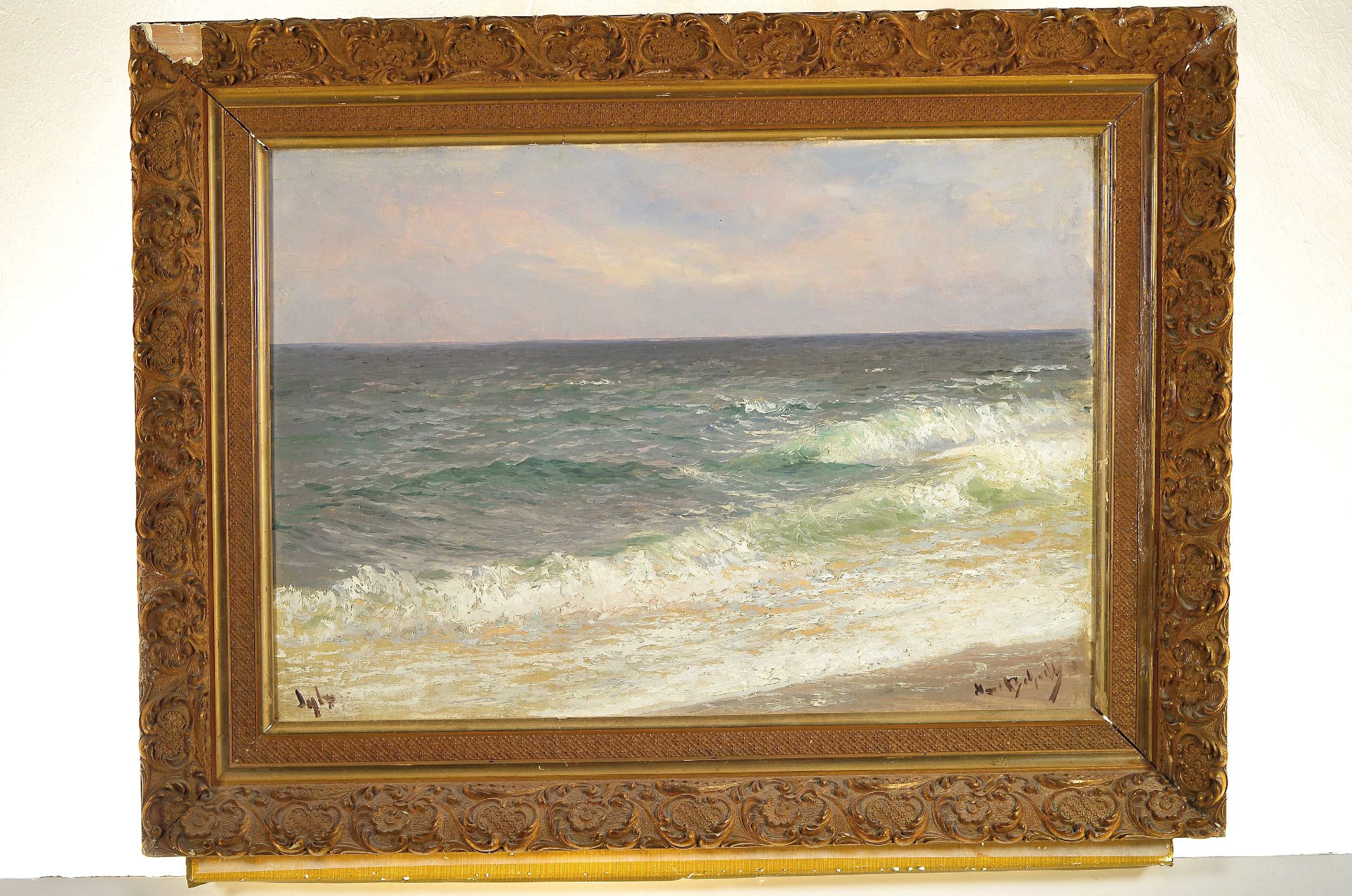 Detail k: Hans Bohrdt, 1857-1945 Berlin, Brandung auf Sylt, Öl/Lwd, links unten betitelt Sylt, rechts unten signiert, ca. 47x67cm, R. ca. 64x84cm, dieser ...
