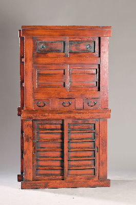 Image 26950224 - Sog. Tansu, Japan, um 1900, Schrank mit Ober- und Unterteil, Schiebetüre und 3 ...