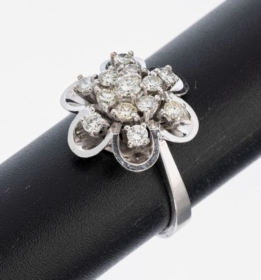Image 26950286 - 14 kt Gold Brillant-Ring, WG 585/000, blütenf. Ringkopf, 13 Brillanten zus. ca. ...