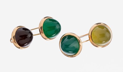 Image Paar 14 kt Gold Farbstein-Manschettenknöpfe, Österreich um 1950/60, GG ...