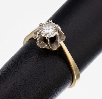 Image 14 kt Gold Brillant-Ring, GG/WG 585/000, wohl 1930er Jahre, Ringkopf WG, Brillant ca. ...