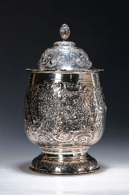 Image Große Bowle, Silber, deutsch, 20er Jahre, Barockstil, mit Blumendekor und ...