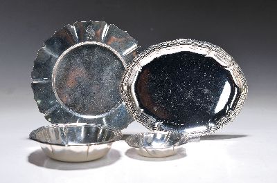 Image 2 Schälchen, ein Tablett und Teller, wohl deutsch, 1830, 835 und Sterling Silber, ...