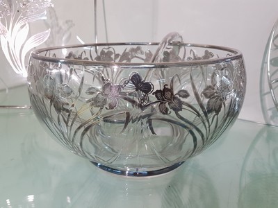 26950730a - Bowle/Schale mit Presentoir, Silver-Overlay, wohl um 1900/10, farbloses Glas, mit ...