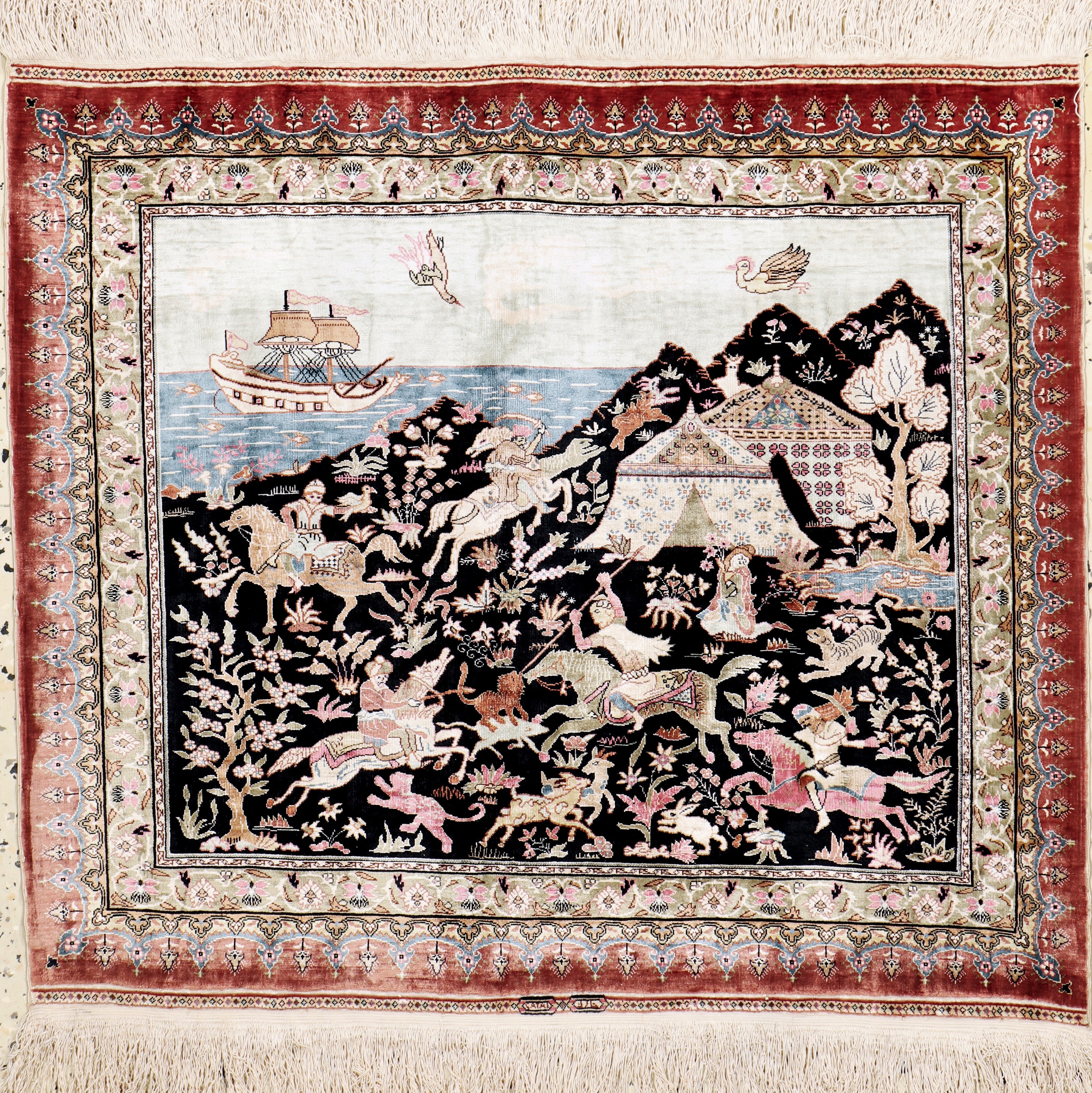 Hereke Seide sehr fein(13 x 13), sign, Türkei, Mitte 20.Jhd., reine Naturseide, ca. 72 x 64 cm, ca. 1,7 Mio. Kn/qm, EHZ: 2