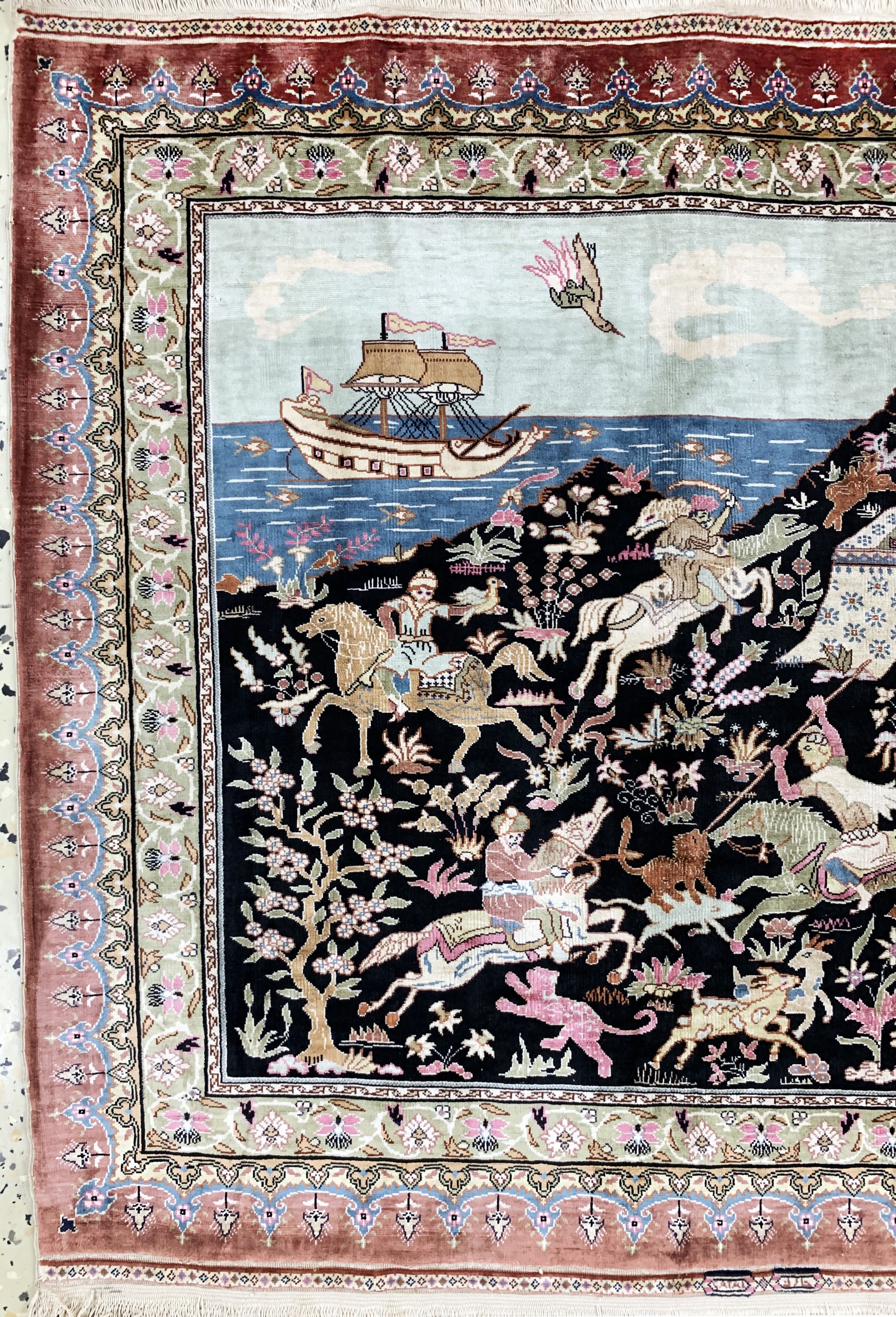 Detail b: Hereke Seide sehr fein(13 x 13), sign, Türkei, Mitte 20.Jhd., reine Naturseide, ca. 72 x 64 cm, ca. 1,7 Mio. Kn/qm, EHZ: 2