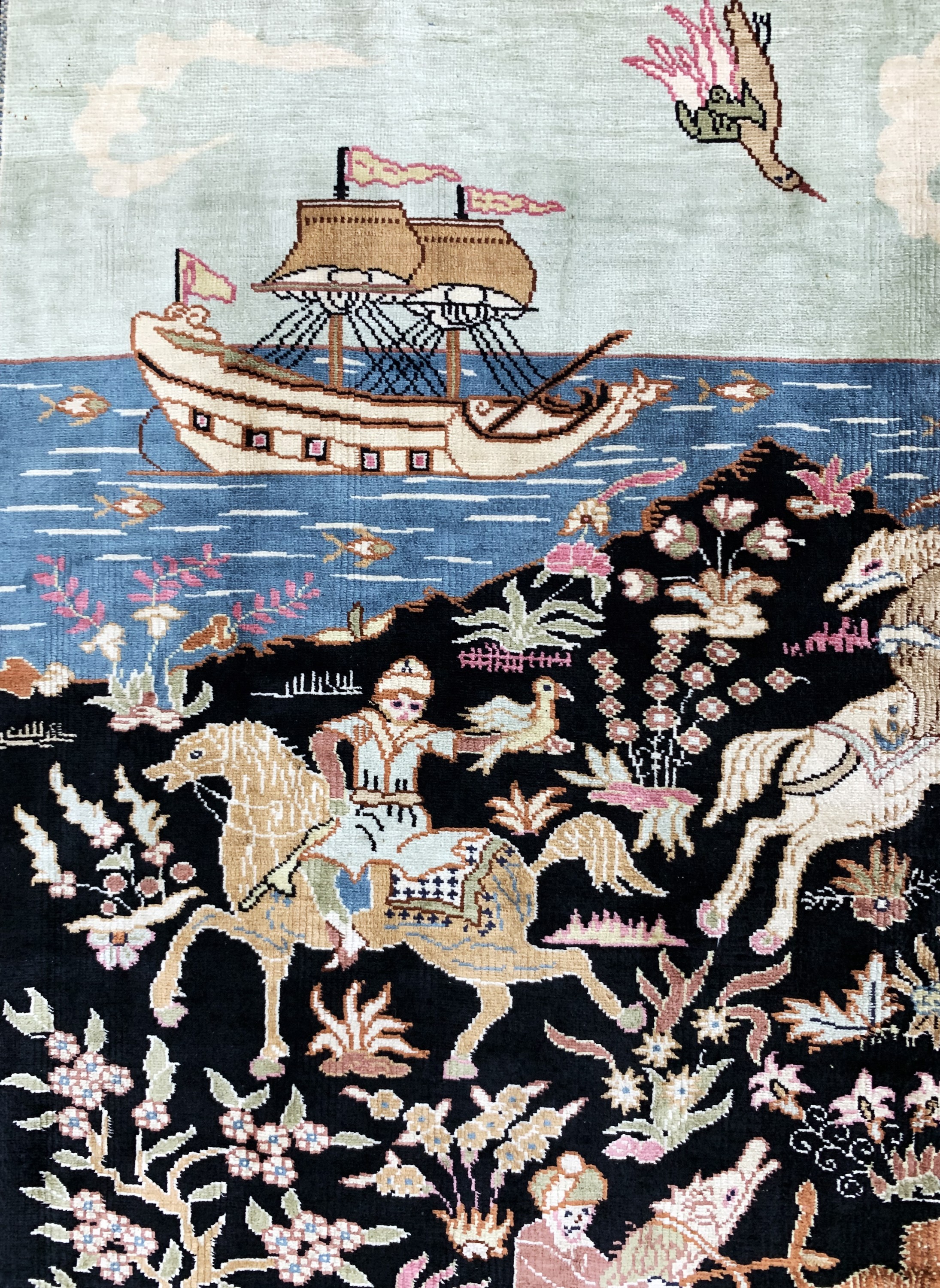 Detail e: Hereke Seide sehr fein(13 x 13), sign, Türkei, Mitte 20.Jhd., reine Naturseide, ca. 72 x 64 cm, ca. 1,7 Mio. Kn/qm, EHZ: 2