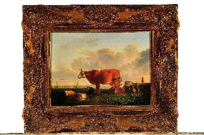 26950925k - Jan Kobell III, 1800-1838, weite Landschaft mit melkender Hirtin und Tieren, feine ...