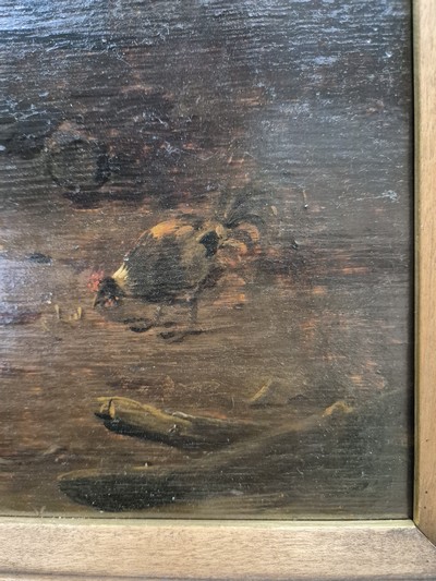 26950931e - Dutch artist, around 1820/30, stable interior with farmer and cattle, oil/wood, ...