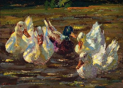 Image 26950933 - Wolfgang Lämmle, 1941 - 2019 Stuttgart, Enten auf dem Teich, Öl/Lwd, li. unten ...