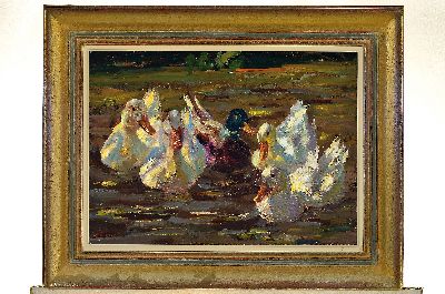 26950933k - Wolfgang Lämmle, 1941 - 2019 Stuttgart, Enten auf dem Teich, Öl/Lwd, li. unten ...