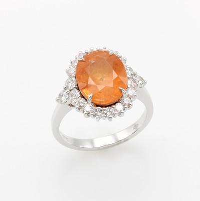 Image Ring mit Granat und Brillanten, WG 750/000, ovaler, fac. Spessartin-Granat 5.79 ct ...
