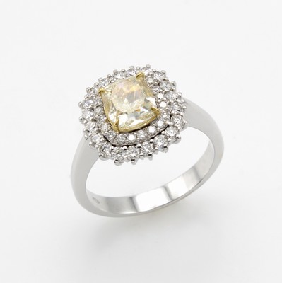 Image Ring mit Diamant und Brillanten, WG 750/000,Diamant im Cushion-Cut 1.69 ct ...