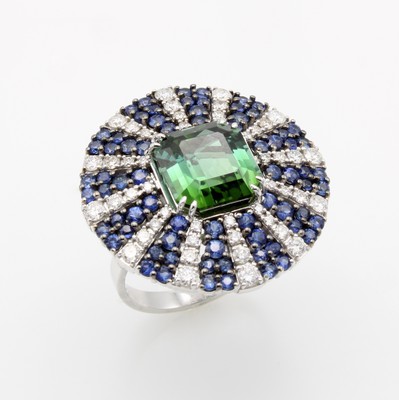 Image Ring mit Farbsteinen und Brillanten, WG 750/000, runder, flacher Ringkopf, fac., ...
