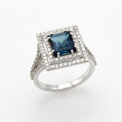 Image Ring mit Turmalin und Brillanten, WG 750/000, geteilte Ringschiene, petrolfarb., fac. ...