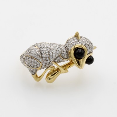 Image Ring "Koboldmaki" mit Brillanten, GG 750/000, 2 Onyxkugeln als Augen, feine, ...