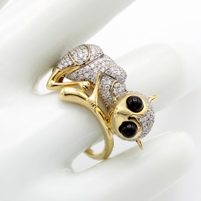 26951394a - Ring "Koboldmaki" mit Brillanten, GG 750/000, 2 Onyxkugeln als Augen, feine, ...