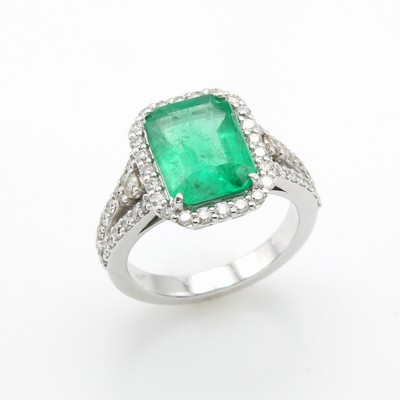 Image Ring mit Smaragd und Brillanten, WG 585/000,geteilte Ringschiene, achteck. Smaragd im ...