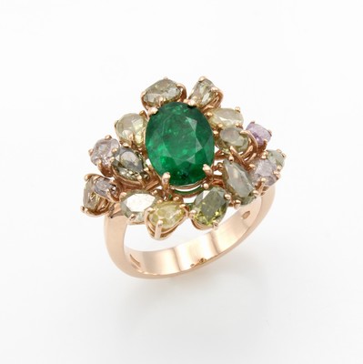 Image Ring mit Smaragd und Diamanten, RG 585/000, ovaler, fac. Smaragd (beh.) ca. 2.68 ct, ...