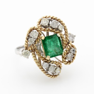 Image Ring mit Smaragd und Brillanten, GG/WG 585/ 000, verspielte Optik, tlw. im Kordeldesign, ...