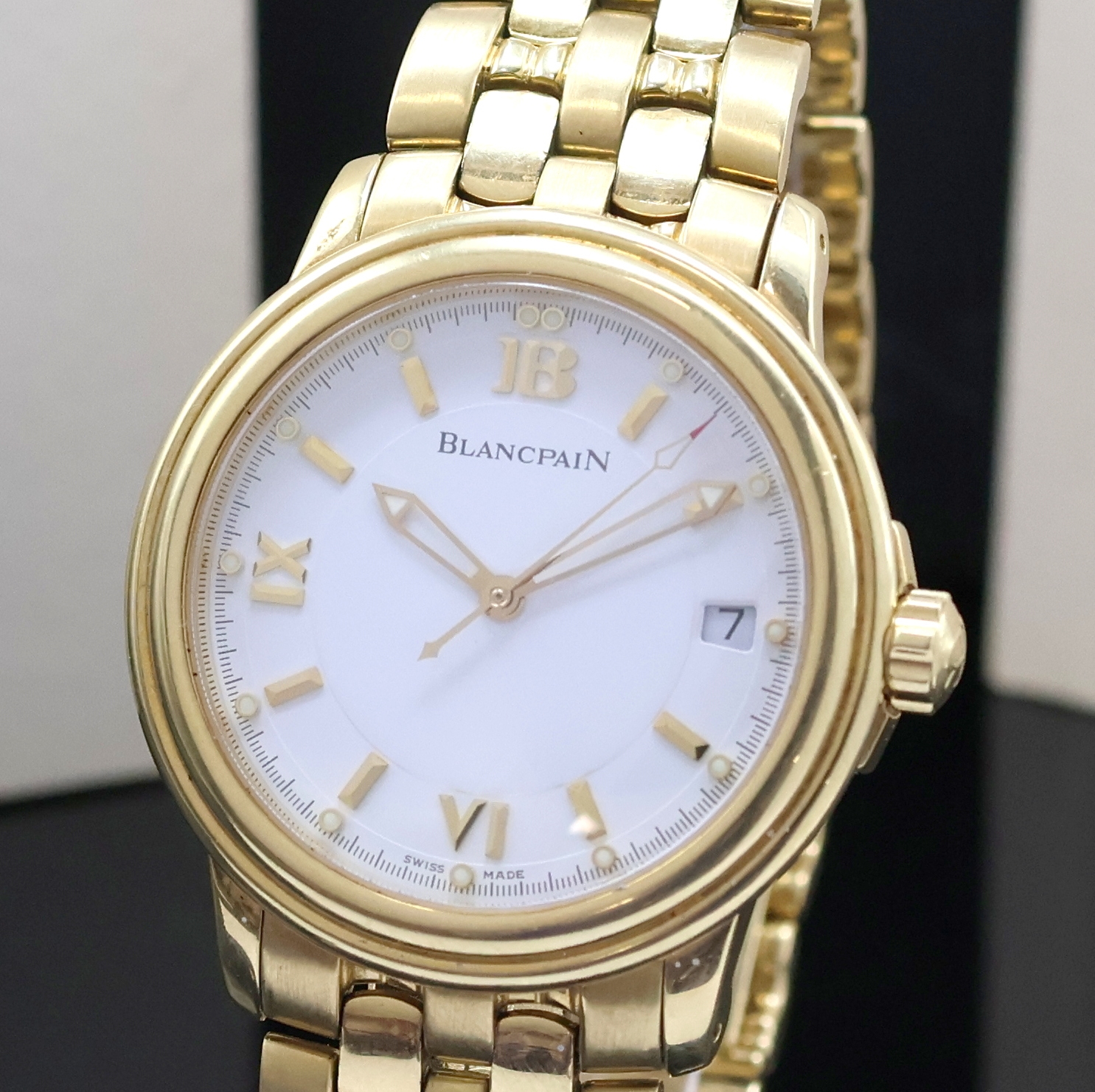 Detail a: BLANCPAIN Leman Herrenarmbanduhr in GG 750/000, Schweiz lt. Pap. verk. 12/1996, Automatik, Geh. m. gestufter Lünette, Boden u. Krone verschr., ...