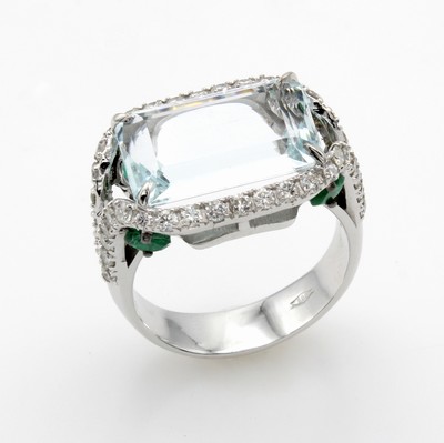 Image Ring mit Farbsteinen und Brillanten, WG 585/000, geteilte Ringschiene, Aquamarin im ...